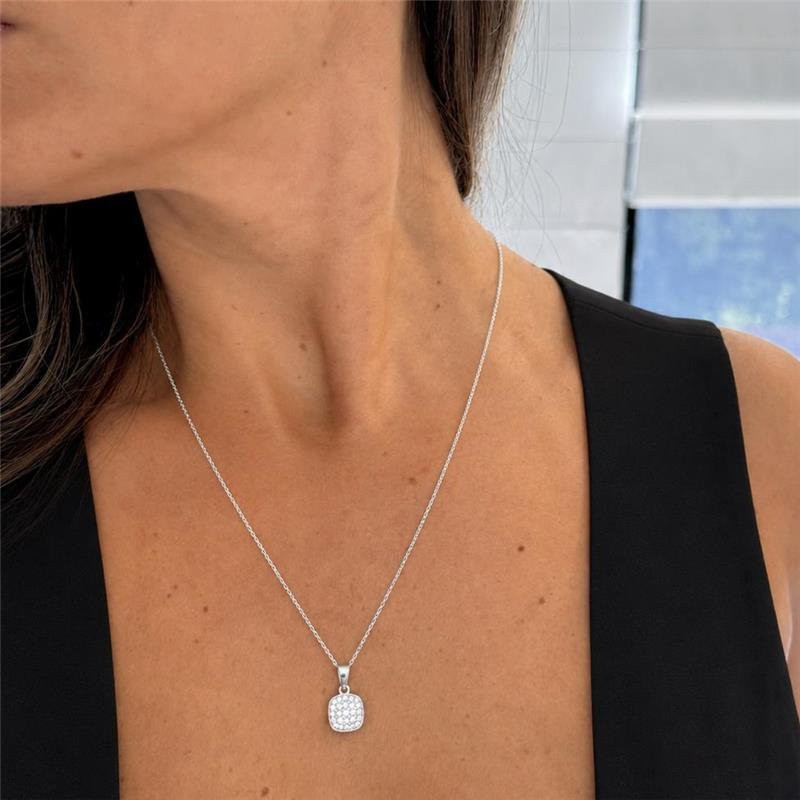 CONJUNTO BRINCO + GARGANTILHA PAVE QUADRADO