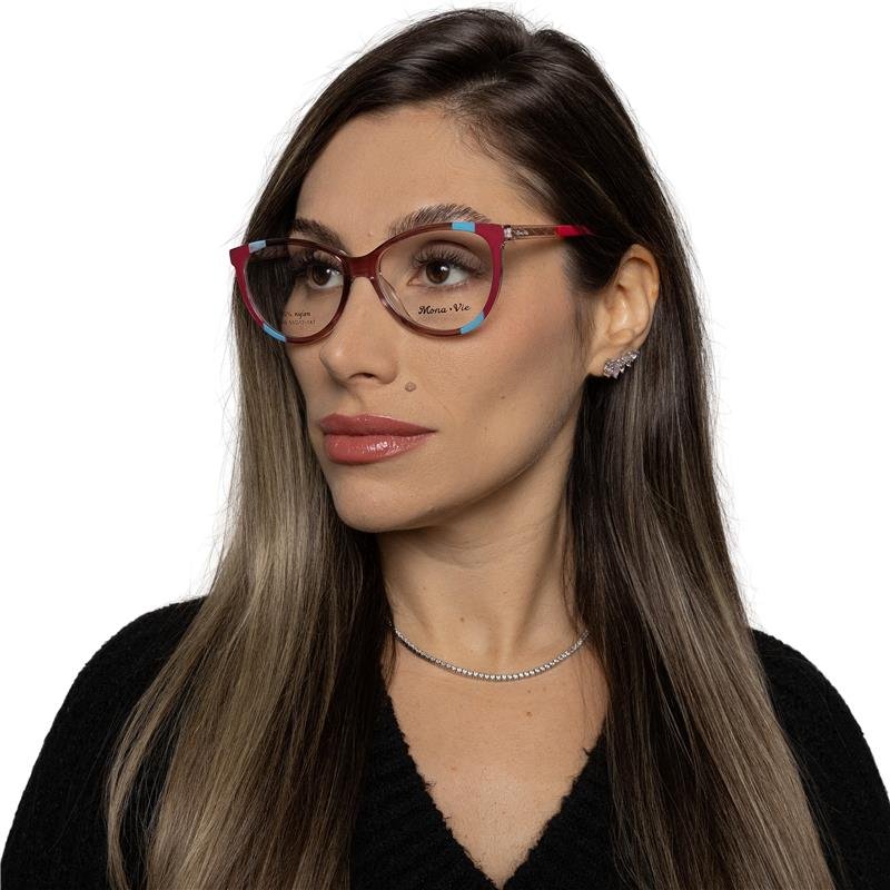 ARMAÇÃO PARA ÓCULOS DE GRAU OVAL COLORIDA DETALHE HASTE DOURADA