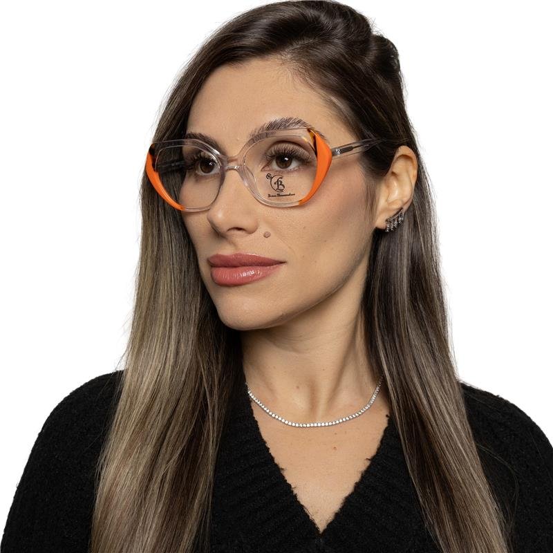 ARMAÇÃO PARA ÓCULOS DE GRAU HEXAGONAL TRANSPARENTE COM DETALHE COR LATERAL